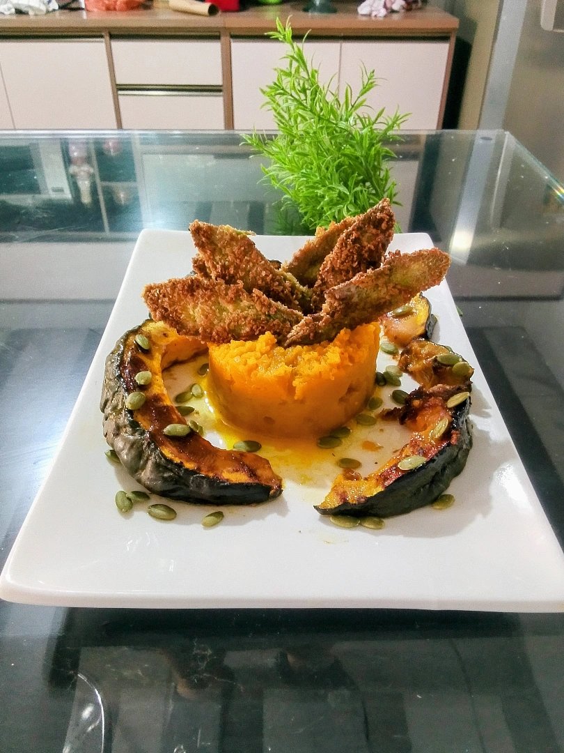 Purê de abóbora no molho de laranja preparado por Ray das Cozinhas