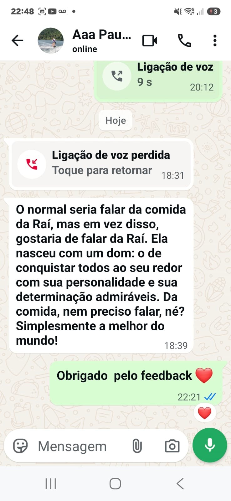 Feedback de Ana Paula sobre o trabalho de Ray das Cozinhas