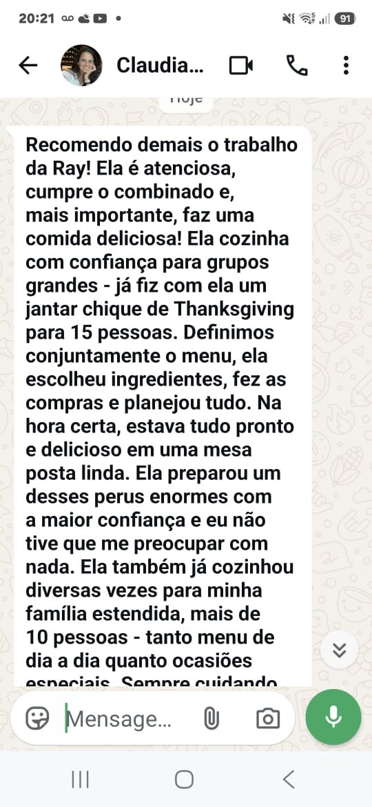 Feedback de Claudia sobre o trabalho contínuo e dedicado de Ray